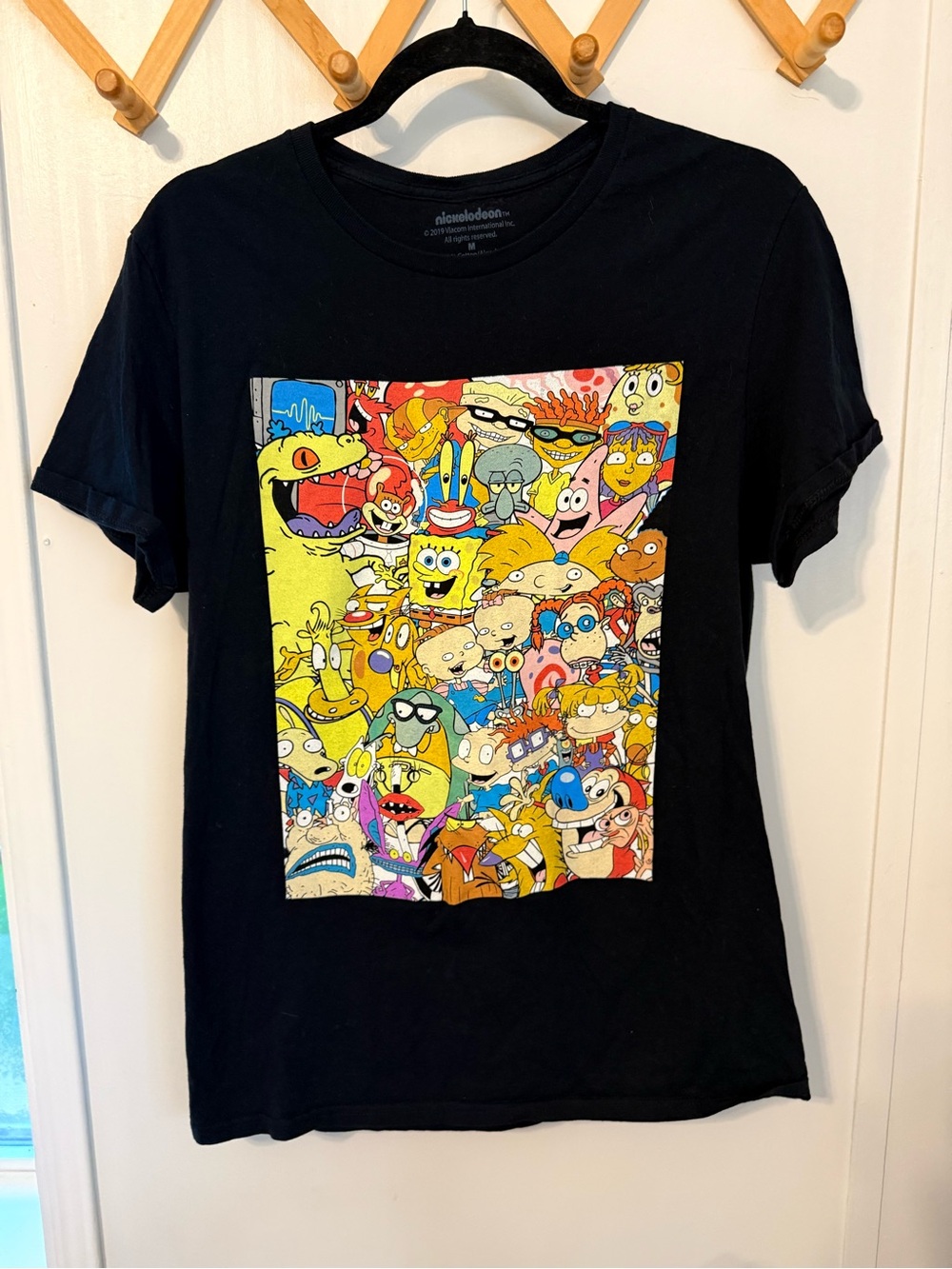 Nickelodeon Vintage Black Tee with Bright Multicolor Cartoon Print